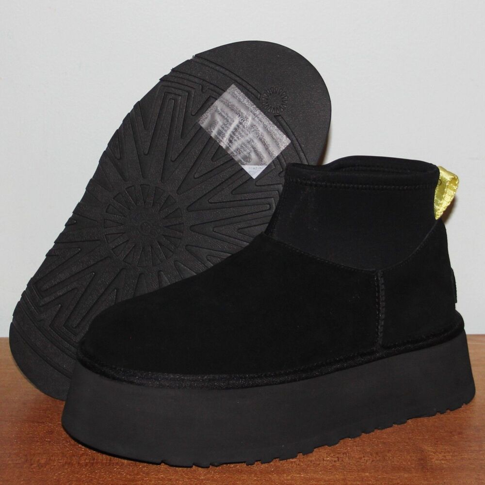 Ugg Classic Mini Dipper Suede Platform Boots Womens 7 Black